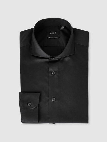 Slim Fit Slim-Fit Cotton Double-Cuff Shirt in Black Men | Reiss