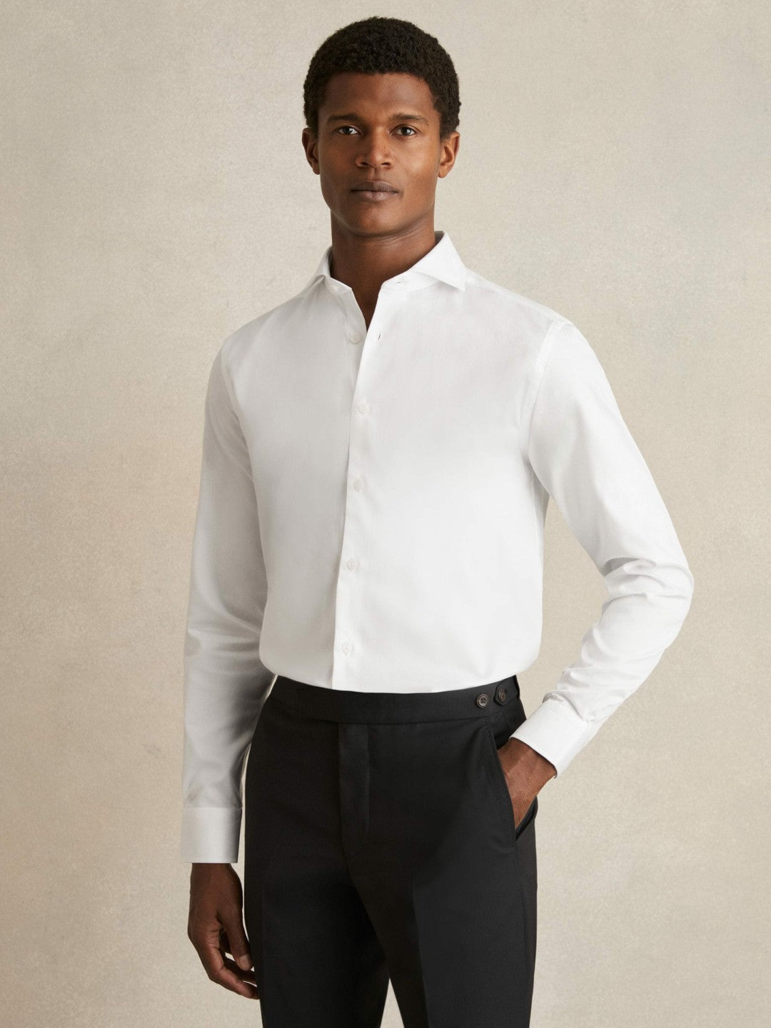 Regular Fit Slim-Fit Cotton Double-Cuff Shirt in White Men | Reiss