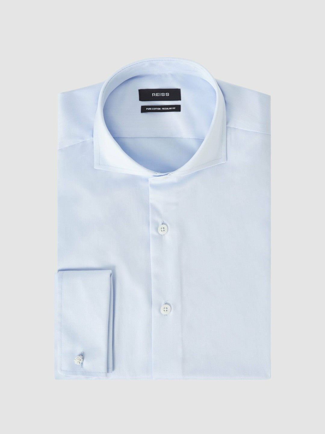 Regular Fit Slim-Fit Cotton Double-Cuff Shirt in Soft Blue Men | Reiss