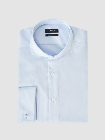 Regular Fit Slim-Fit Cotton Double-Cuff Shirt in Soft Blue Men | Reiss