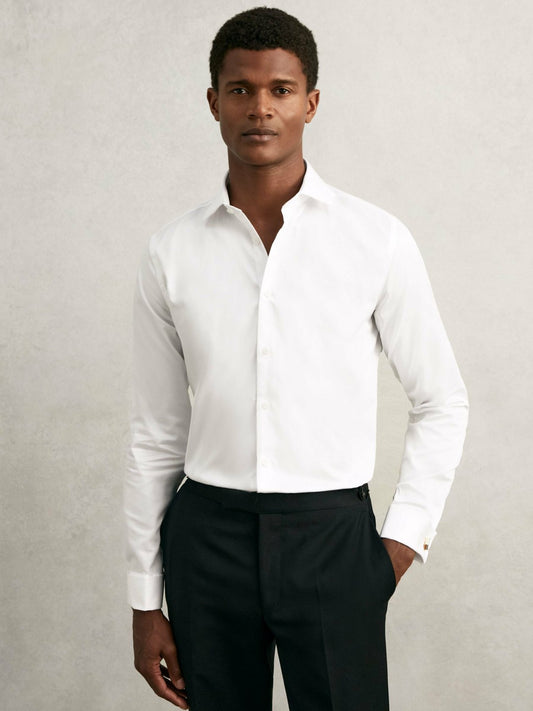 Regular Fit Slim-Fit Cotton-Sateen Shirt in White Men | Reiss