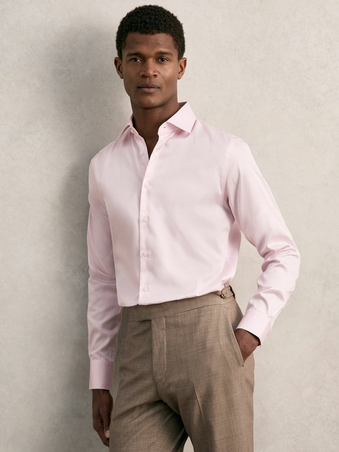 Regular Fit Cotton Sateen Shirt in Pink Men | Reiss