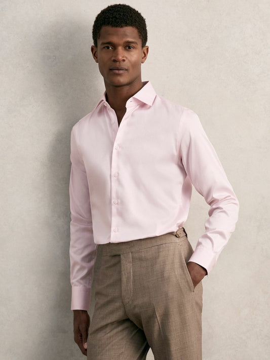 Regular Fit Cotton Sateen Shirt in Pink Men | Reiss