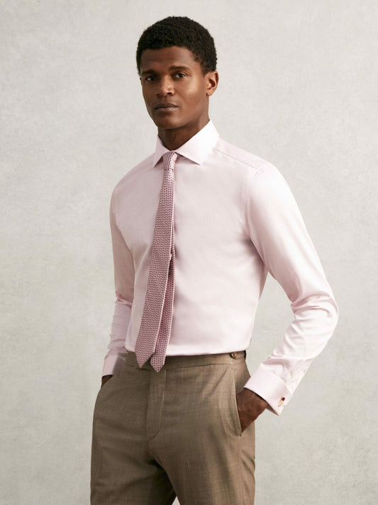 Regular Fit Slim-Fit Cotton-Sateen Shirt in Pink Men | Reiss
