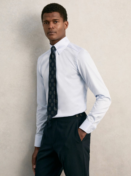 Slim Fit Cotton Pin Collar Shirt in Soft Blue Men | Reiss