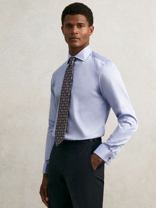 Regular Fit Slim-Fit Cotton-Sateen Shirt in Mid Blue Men | Reiss
