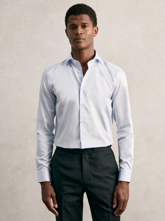 Regular Fit Cotton Sateen Shirt in Mid Blue Men | Reiss