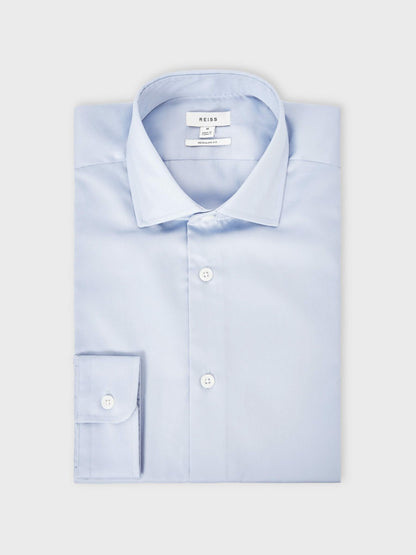 Regular Fit Cotton Sateen Shirt in Mid Blue Men | Reiss