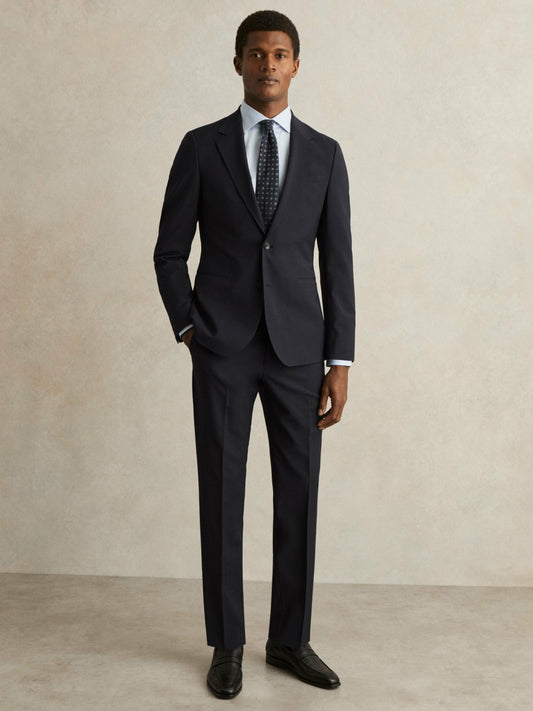 Wool-Blend Single-Breasted Suit Blazer Slim-Fit in Navy Men | Reiss