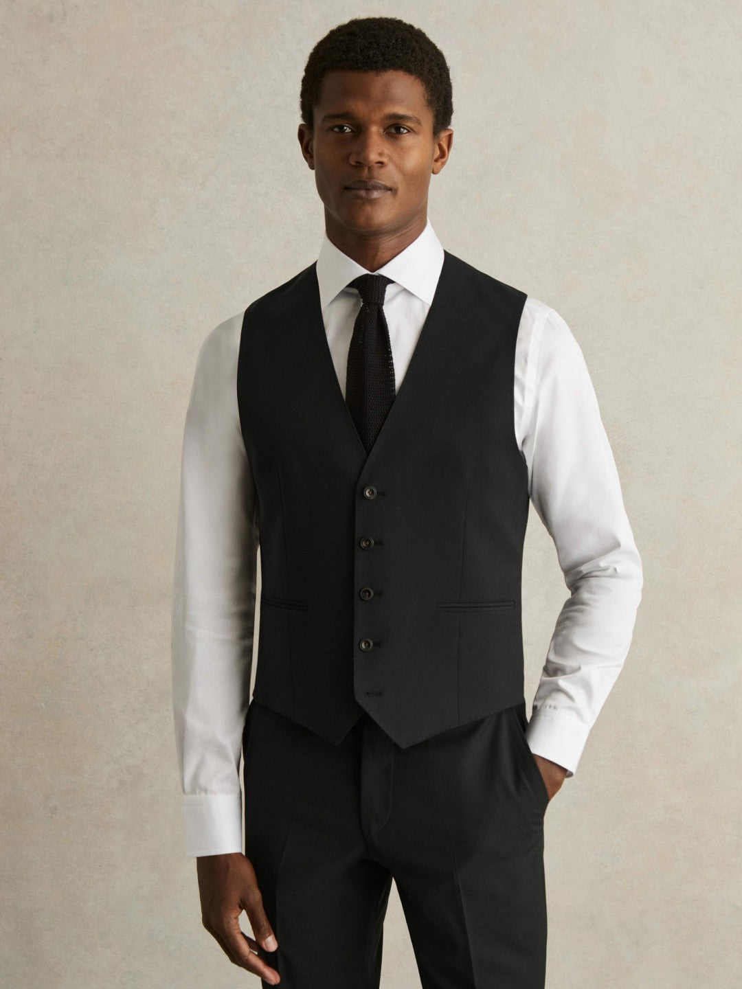 Wool-Blend Slim-Fit Waistcoat in Black Men | Reiss