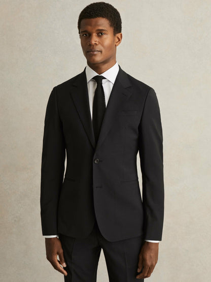 Wool-Blend Single-Breasted Suit Blazer Slim-Fit in Black Men | Reiss