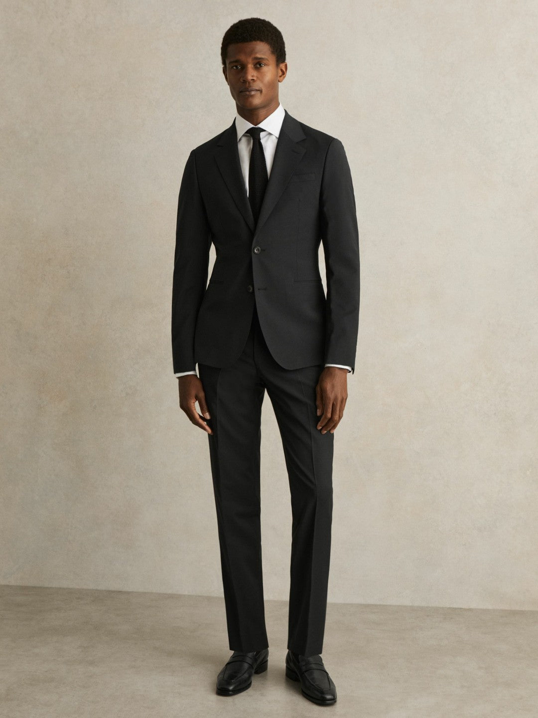 Wool-Blend Single-Breasted Suit Blazer Slim-Fit in Black Men | Reiss