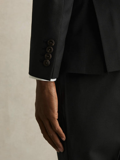 Wool-Blend Single-Breasted Suit Blazer Slim-Fit in Black Men | Reiss