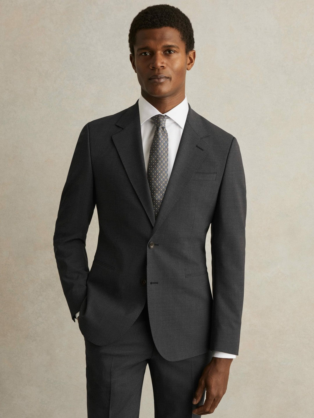 Wool-Blend Single-Breasted Suit Blazer Slim-Fit in Grey Men | Reiss