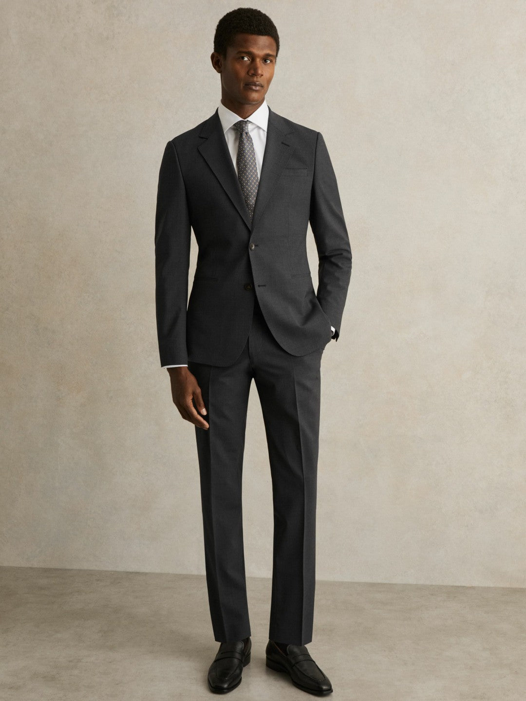 Wool-Blend Single-Breasted Suit Blazer Slim-Fit in Grey Men | Reiss