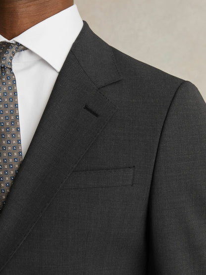 Wool-Blend Single-Breasted Suit Blazer Slim-Fit in Grey Men | Reiss