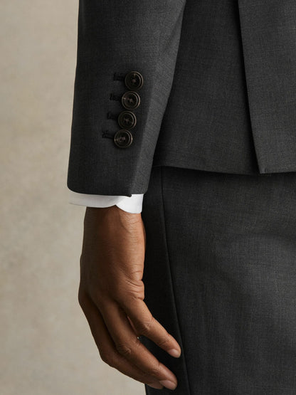 Wool-Blend Single-Breasted Suit Blazer Slim-Fit in Grey Men | Reiss