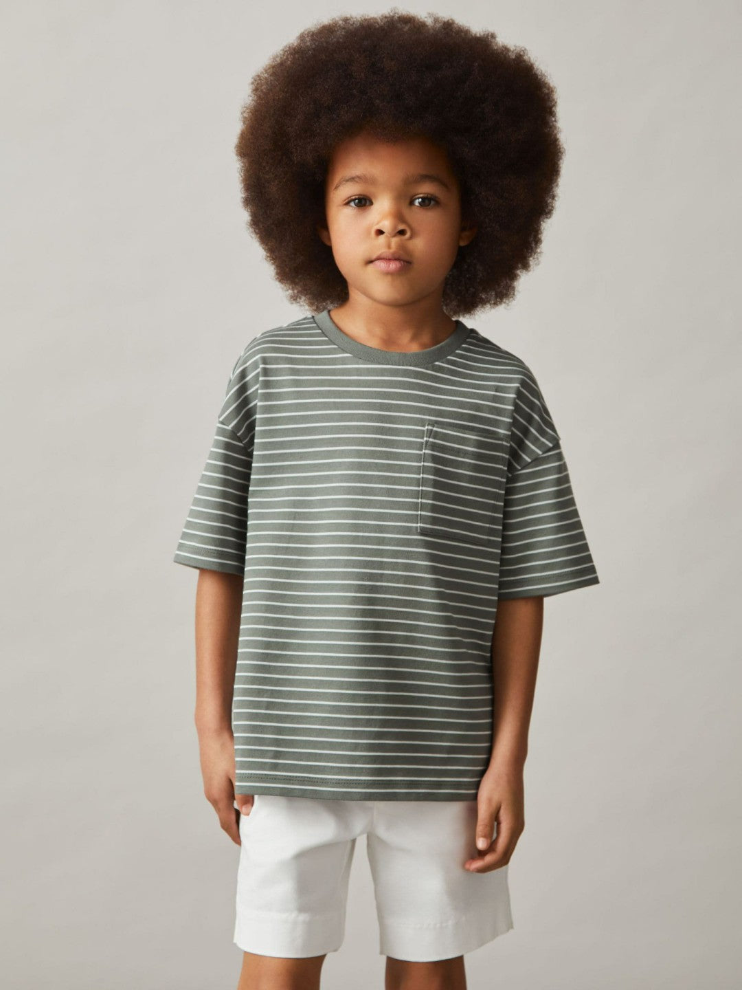 9-13 yrs Cotton-Blend Stripe T-Shirt in Sage/White Children & Baby | Reiss
