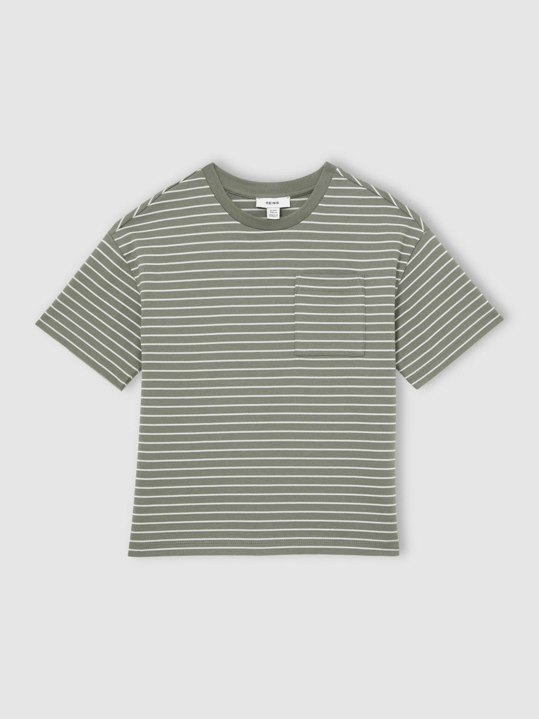 9-13 yrs Cotton-Blend Stripe T-Shirt in Sage/White Children & Baby | Reiss