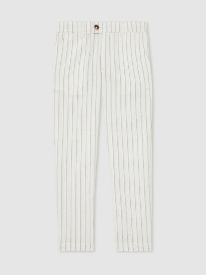 13-14 yrs Cotton Pinstripe Trousers Regular-Fit in Off White/Taupe Brown Children & Baby | Reiss