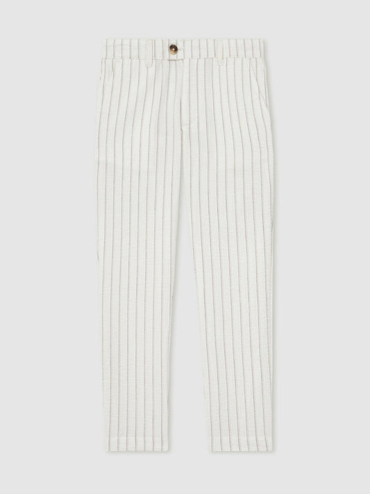 13-14 yrs Cotton Pinstripe Trousers Regular-Fit in Off White/Taupe Brown Children & Baby | Reiss