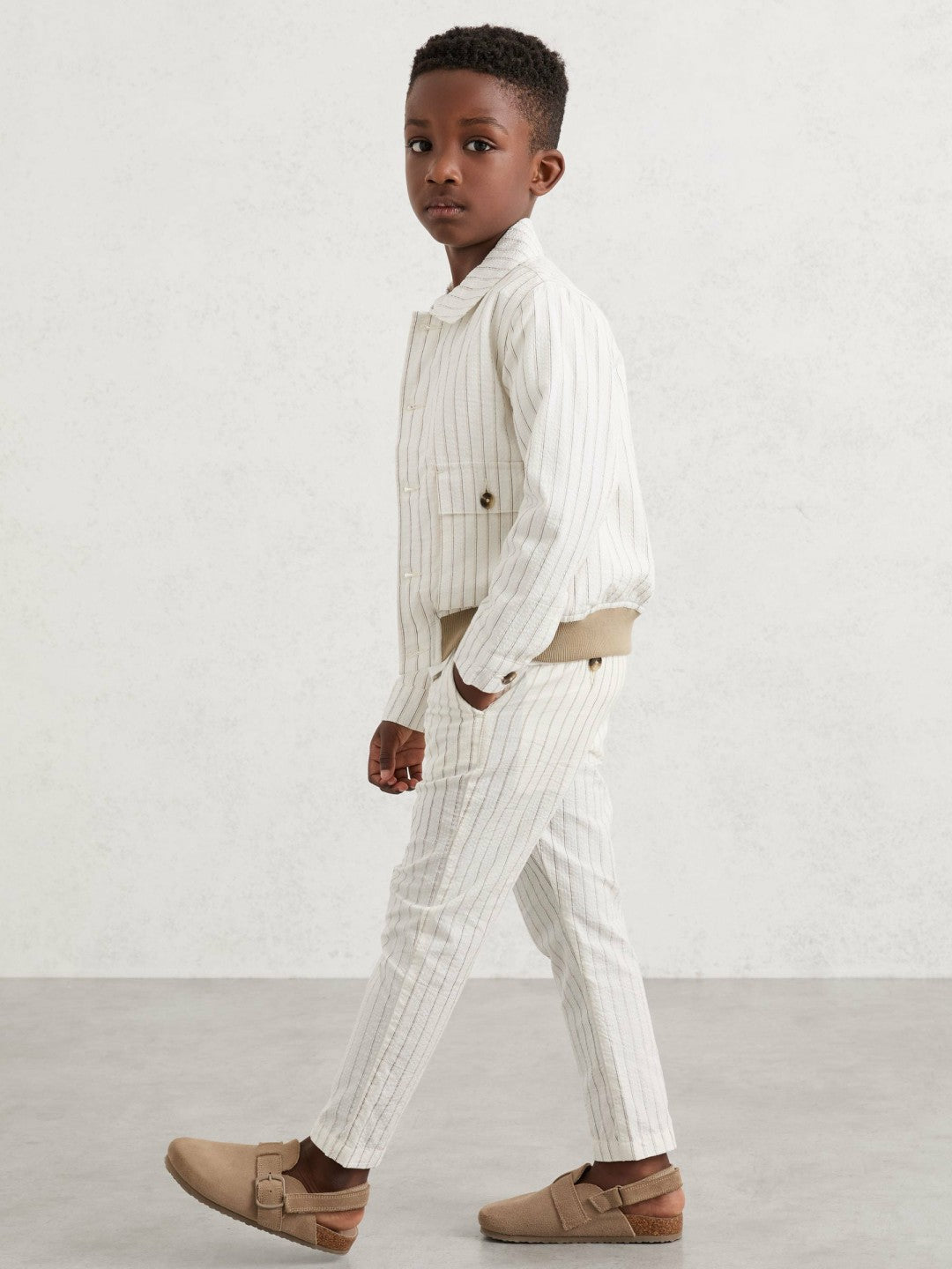 13-14 yrs Cotton Pinstripe Trousers Regular-Fit in Off White/Taupe Brown Children & Baby | Reiss