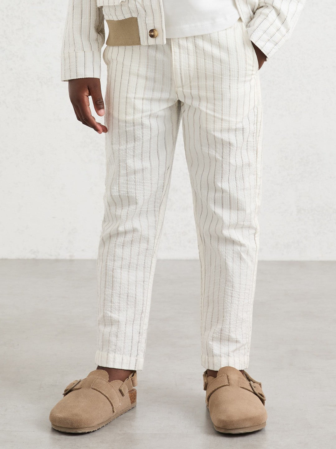 13-14 yrs Cotton Pinstripe Trousers Regular-Fit in Off White/Taupe Brown Children & Baby | Reiss
