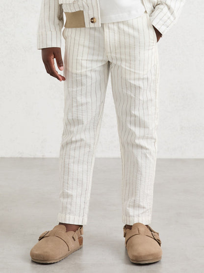 13-14 yrs Cotton Pinstripe Trousers Regular-Fit in Off White/Taupe Brown Children & Baby | Reiss
