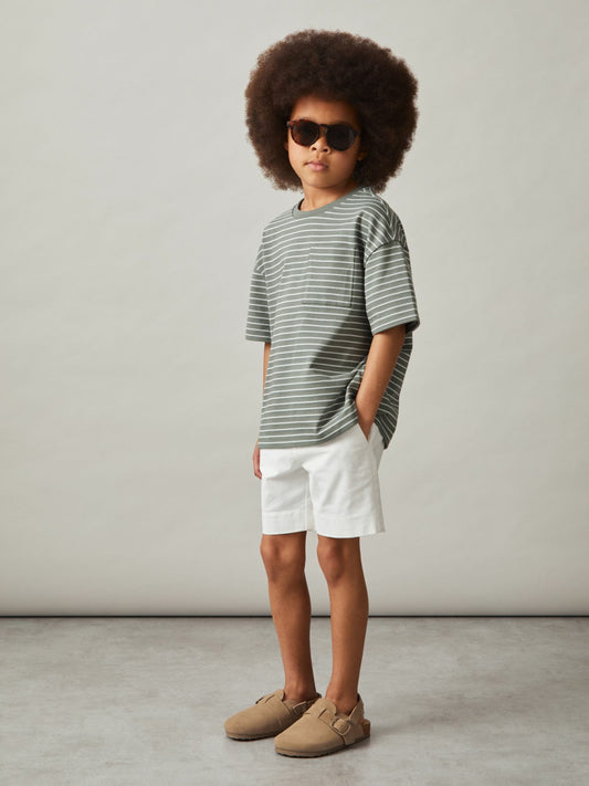 3-9 yrs Cotton-Blend Stripe T-Shirt in Sage/White Children & Baby | Reiss