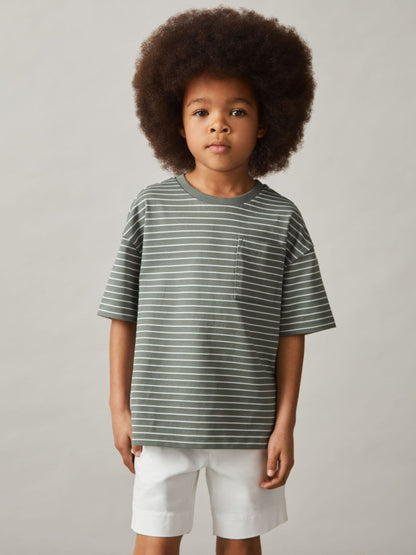 3-9 yrs Cotton-Blend Stripe T-Shirt in Sage/White Children & Baby | Reiss