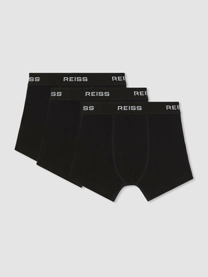 13-14 yrs Stretch-Cotton Logo-Waistband Boxer Shorts 3 Pack in Black Children & Baby | Reiss