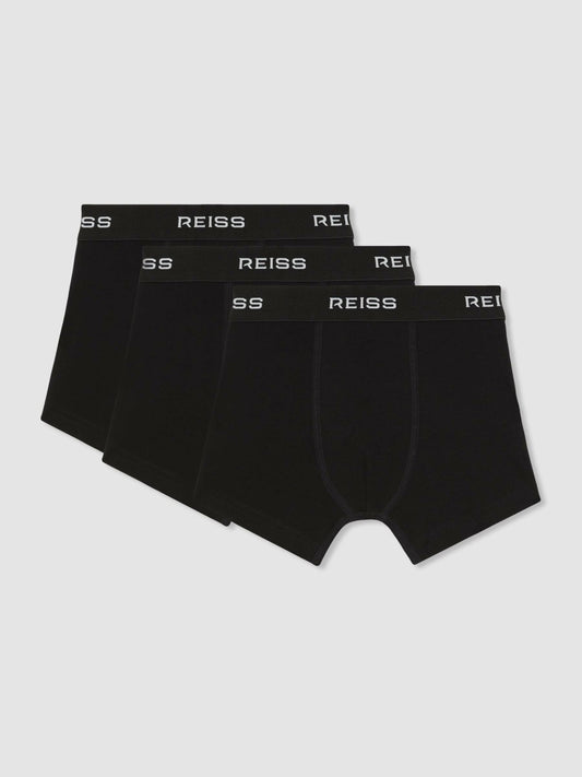 13-14 yrs Stretch-Cotton Logo-Waistband Boxer Shorts 3 Pack in Black Children & Baby | Reiss
