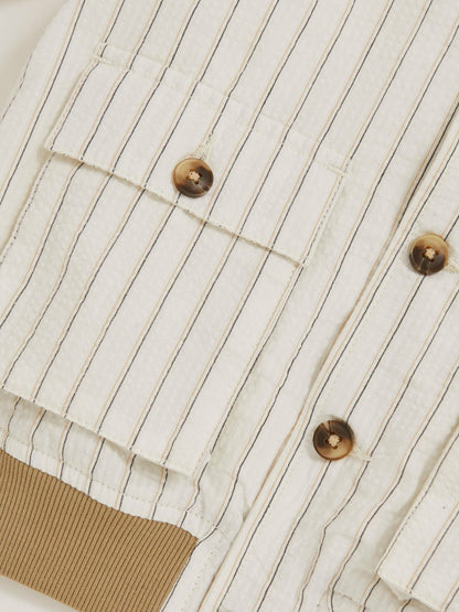 13-14 yrs Cotton Pinstripe Harrington Jacket in Off White/Taupe Brown Children & Baby | Reiss