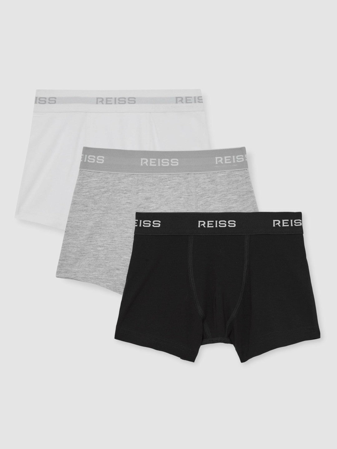 Stretch-Cotton Logo-Waistband Boxer Shorts 3 Pack in White/Grey/Black Children & Baby | Reiss