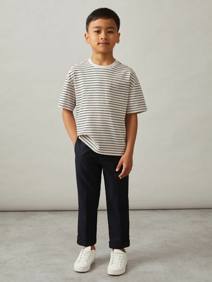 3-9 yrs Cotton-Blend Stripe T-Shirt in White/Navy Children & Baby | Reiss