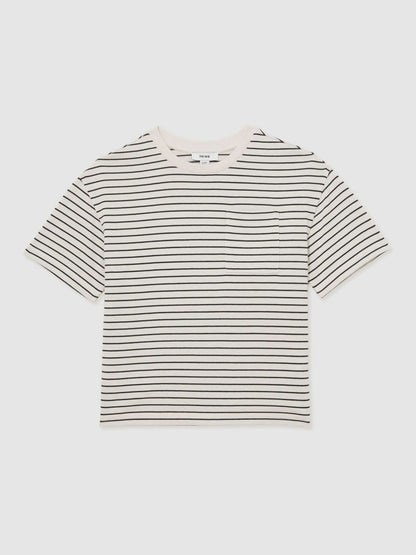 9-13 yrs Cotton-Blend Stripe T-Shirt in White/Navy Children & Baby | Reiss