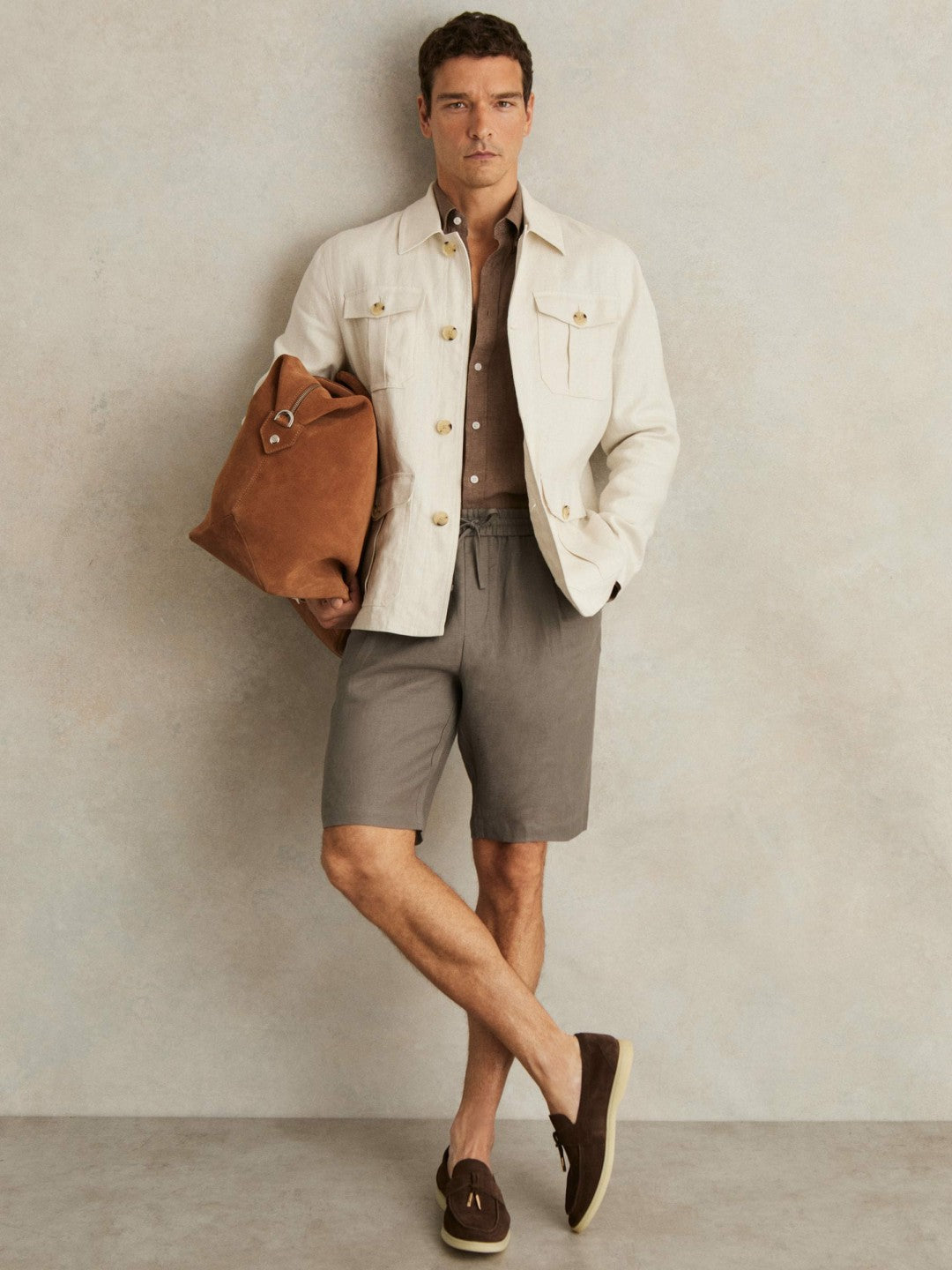 Linen Drawstring Shorts in Mushroom Brown Men | Reiss