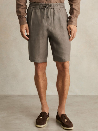 Linen Drawstring Shorts in Mushroom Brown Men | Reiss