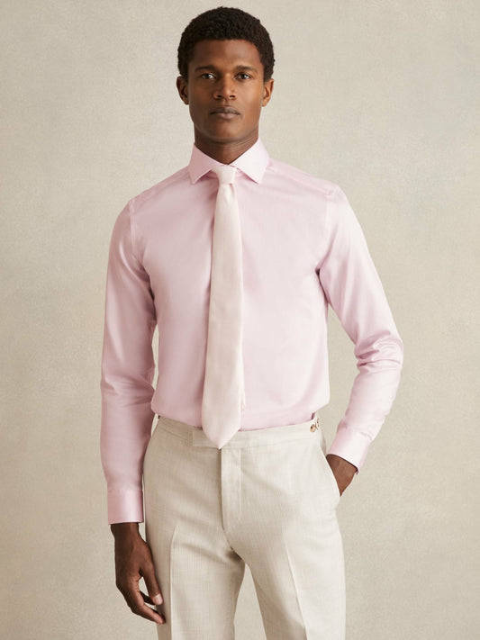 Slim Fit Cotton Sateen Shirt in Pink Men | Reiss