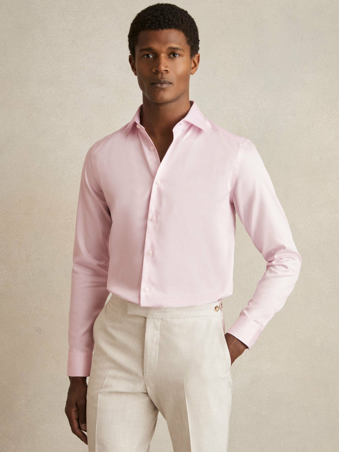 Slim Fit Cotton Sateen Shirt in Pink Men | Reiss