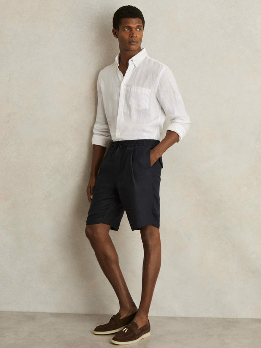 Linen Drawstring Shorts in Navy Men | Reiss