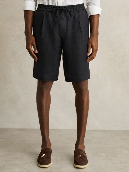 Linen Drawstring Shorts in Navy Men | Reiss