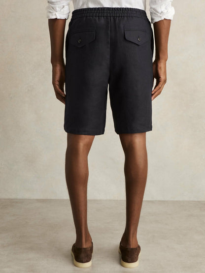 Linen Drawstring Shorts in Navy Men | Reiss