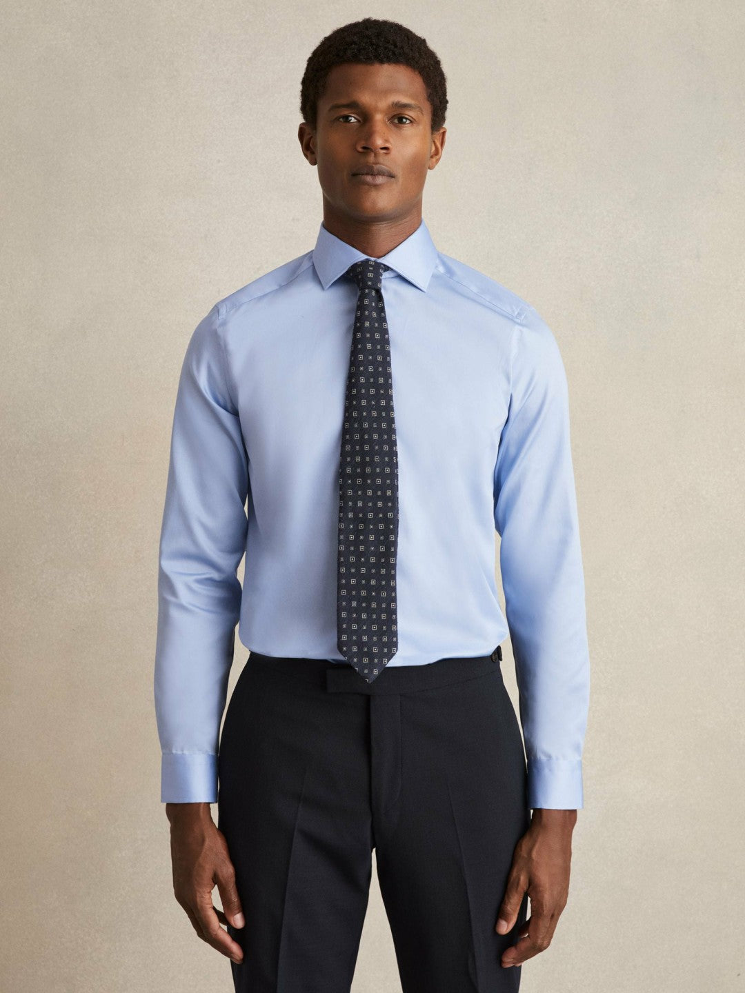 Slim Fit Cotton Sateen Shirt in Mid Blue Men | Reiss