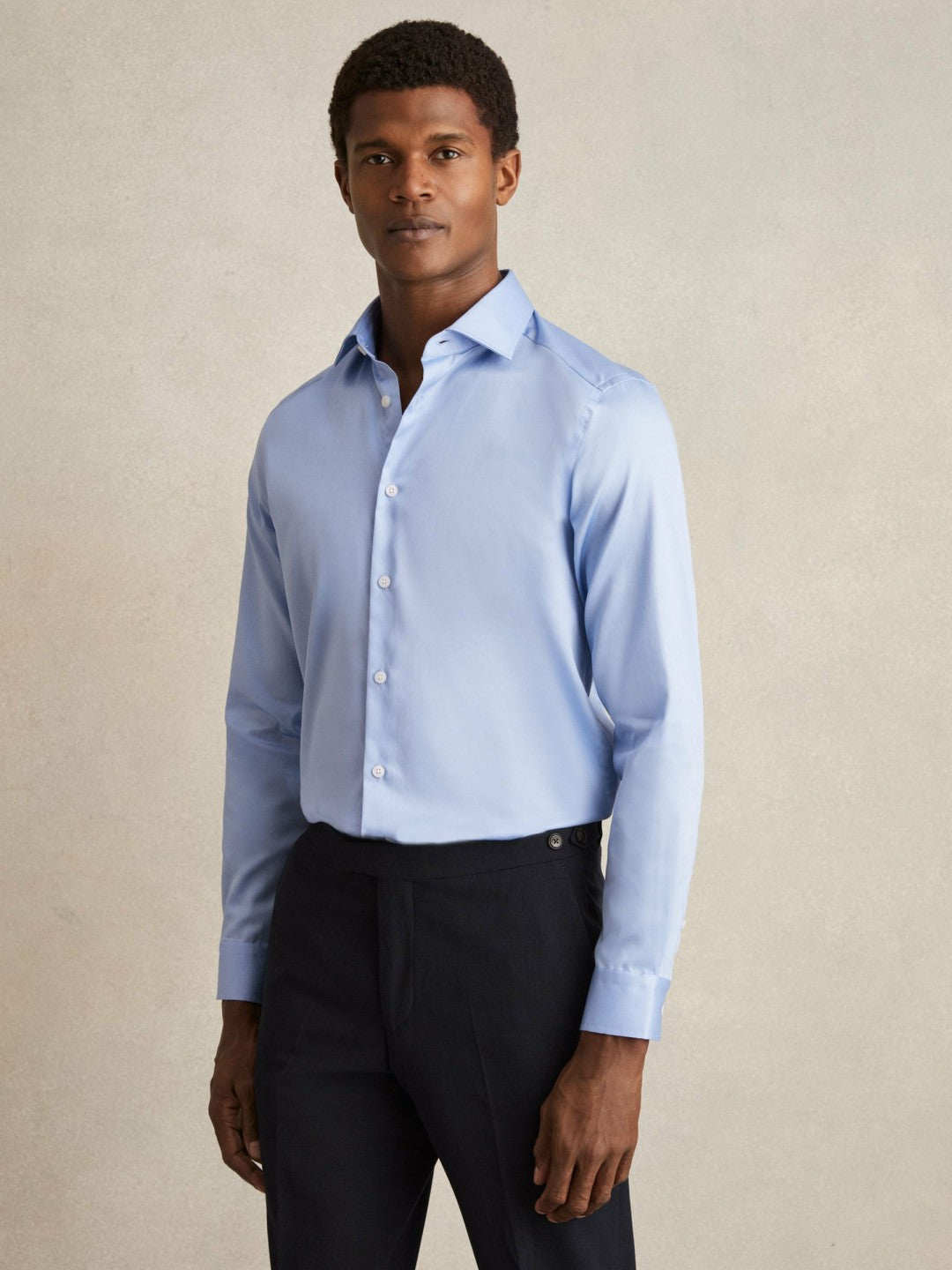 Slim Fit Cotton Sateen Shirt in Mid Blue Men | Reiss