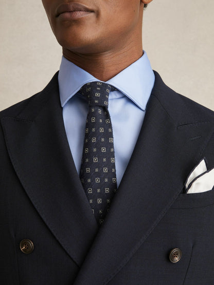 Slim Fit Cotton Sateen Shirt in Mid Blue Men | Reiss