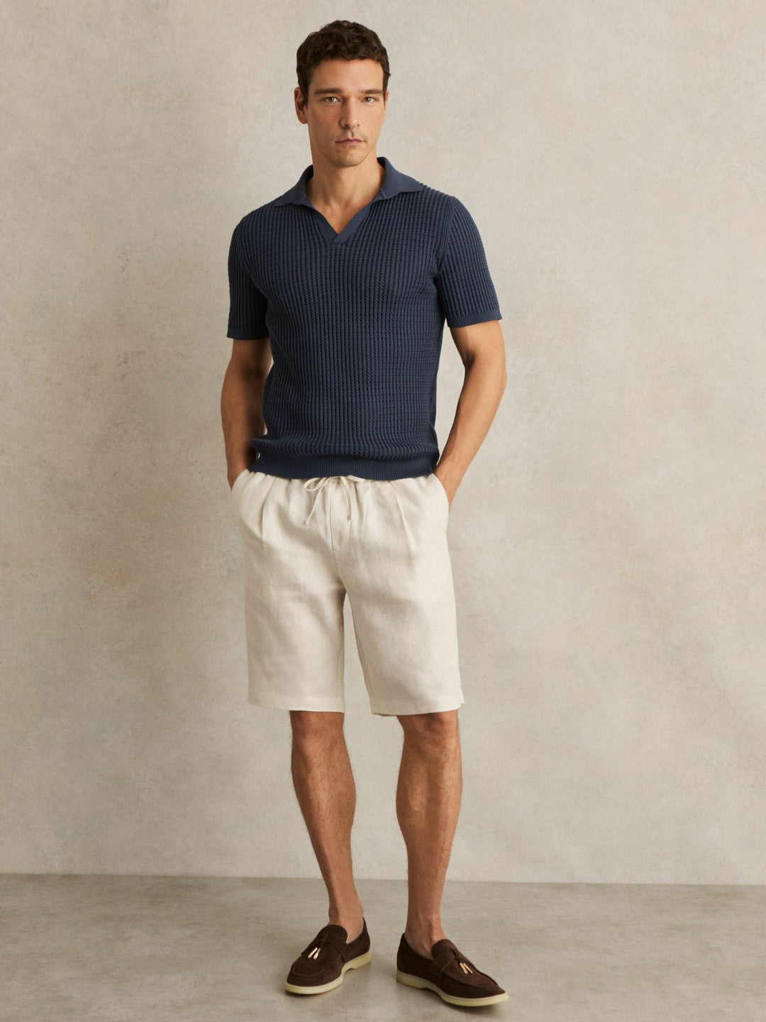 Linen Drawstring Shorts in Stone Men | Reiss