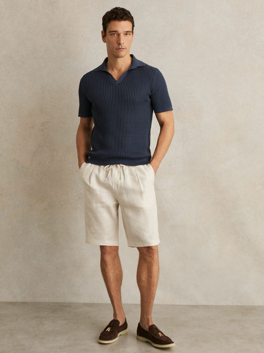 Linen Drawstring Shorts in Stone Men | Reiss