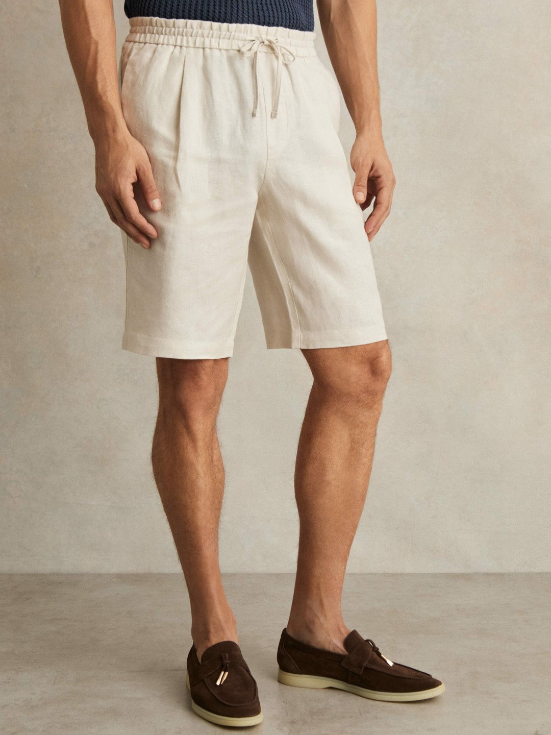 Linen Drawstring Shorts in Stone Men | Reiss