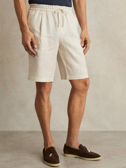 Linen Drawstring Shorts in Stone Men | Reiss
